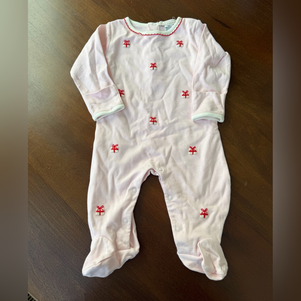 The Beaufort Bonnet Company Pink Footie with Red Embroidery
